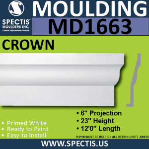 MD1663 Spectis Crown Molding Trim 6"P x 23"H x 144"L
