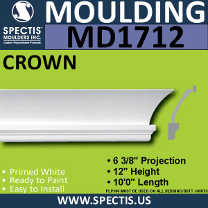 MD1712 Spectis Crown Molding Trim 6 3/8"P x 12"H x 120"L