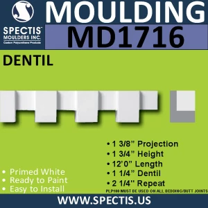 MD1716 Spectis Molding Dentil Trim 1 3/8"P x 1 3/4"H x 144"L