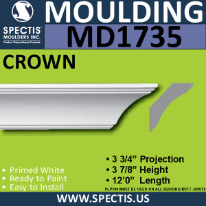 MD1735 Spectis Crown Molding Trim 3 3/4"P x 3 7/8"H x 144"L