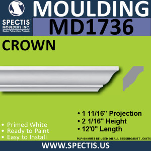 MD1736 Spectis Crown Molding Trim 1 11/16"P x 2 1/16"H x 144"L