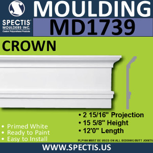 MD1739 Spectis Molding Cap Trim 2 15/16"P x 15 5/8"H x 144"L