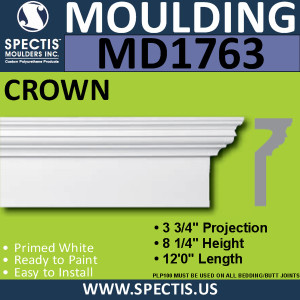 MD1763 Spectis Crown Molding Trim 3 3/4"P x 8 1/4"H x 144"L