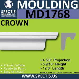 MD1768 Spectis Crown Molding Cap Trim 4 5/8"P x 5 9/16"H x 144"L