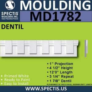 MD1782 Spectis Molding Dentil Trim 1"P x 4 1/2"H x 144"L