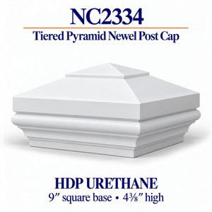 NC2334 Tiered Pyramid HDP Urethane Newel Cap – 9″ Base × 4⅜″ H