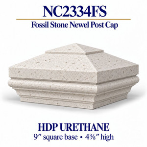 NC2334FS Fossil Stone Tiered Pyramid HDP Urethane Newel Cap – 9″ Base × 4⅜″ H