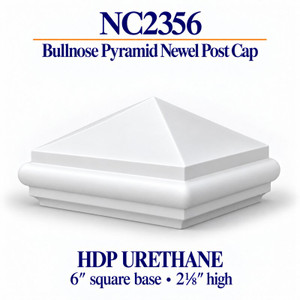 NC2356 Pyramid with Bullnose HDP Urethane Newel Cap – 6″ Base × 2⅛″ H