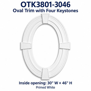 OTK3801-3046 Oval Trim with Four Keystones; Inside opening: 30" W × 46" H; primed white