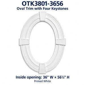 OTK3801-3656 Oval Trim with Four Keystones; Inside opening: 36" W × 56½" H; primed white