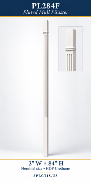 PL284F Fluted Mull Pilaster – 2″ W × 84″ H – HDP Urethane