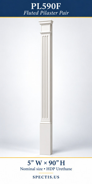 PL590F Fluted Pilaster Pair – 5″ W × 90″ H – HDP Urethane