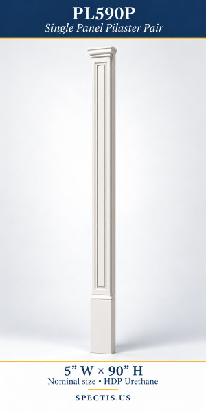 PL590P Single Panel Pilaster Pair – 5″ W × 90″ H – HDP Urethane