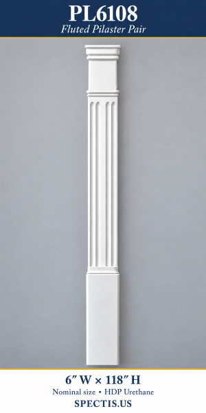 PL6108 Fluted Pilaster Pair – 6″ W × 118″ H – HDP Urethane