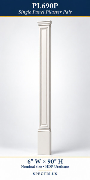 PL690P Single Panel Pilaster Pair – 6″ W × 90″ H – HDP Urethane