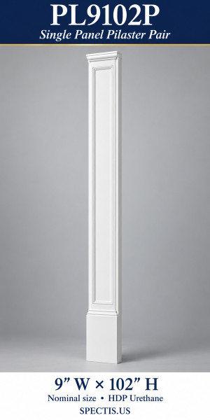 PL9102P Single Panel Pilaster Pair – 9″ W × 102″ H – HDP Urethane