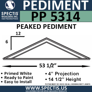 PP5314 Peaked Pediment for Door 53 1/2" x 14 1/4"