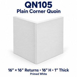 QN105 Plain Corner Quoin; 16″ × 16″ Returns · 16″ H · 1″ Thick; Primed White