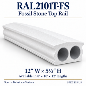RAL2101T-FS Spectis Fossil Stone urethane top rail, 12 inches wide by 5½ inches high