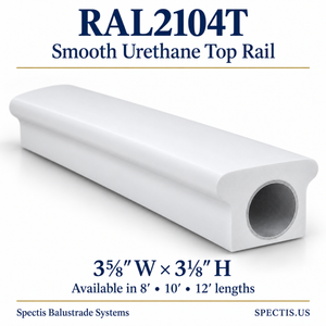 RAL2104T Spectis Smooth urethane top rail, 3⅝ inches wide by 3⅛ inches high