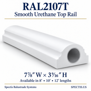 RAL2107T Spectis Smooth urethane top rail, 7⅞ inches wide by 3⁹⁄₁₆ inches high