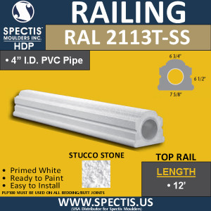 RAL2113T-SS Stucco Stone 6" Wide x 12' Long Top Hand Rail