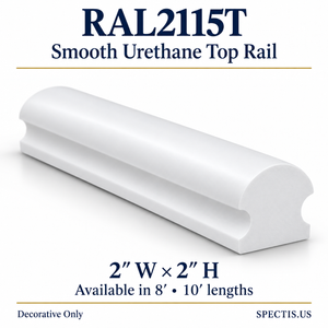 RAL2115T Spectis Smooth urethane top rail, 2 inches wide by 2 inches high