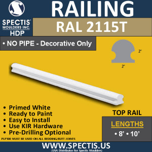 RAL2115T 2" Wide x 2" Height Decorative Top Hand Rail 10' Long