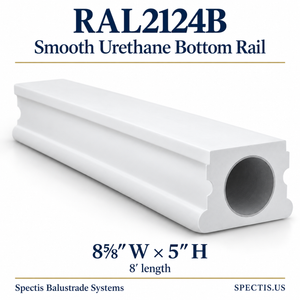 RAL2124B Spectis Smooth urethane bottom rail, 8⅝ inches wide by 5 inches high