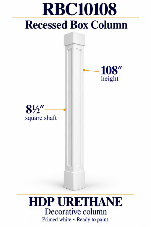 RBC10108 Recessed Panel Decorative Box Column – 8½″ square shaft × 108″ height