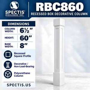 RBC860 Recessed Panel Decorative Box Column – 6½″ square shaft × 60″ height