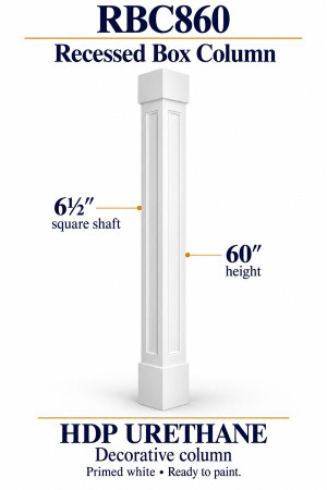 RBC860 Recessed Panel Decorative Box Column – 6½″ square shaft × 60″ height
