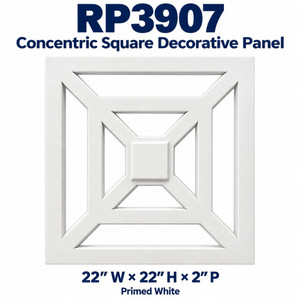 RP3907 Concentric Square Decorative Panel; 22″ W × 22″ H × 2″ P; primed white