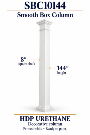 SBC10144 Smooth Decorative Box Column – 8″ square shaft × 144″ height