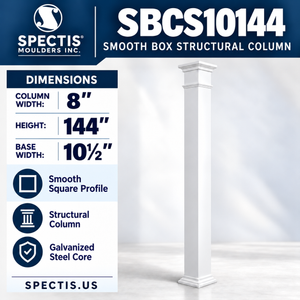 SBCS10144 Smooth Structural Box Column – 8″ square shaft × 144″ height