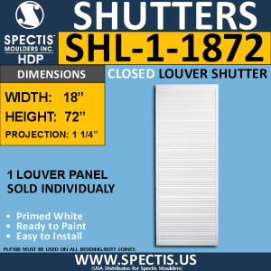 SHL-1 1872 Polyurethane Shutter 1 Closed Louver 18 x 72