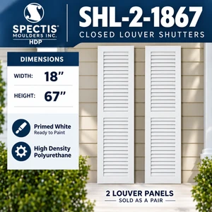 SHL-2 1867 2 Panel Closed Louver Polyurethane Shutters - 18 x 67 (Pair)