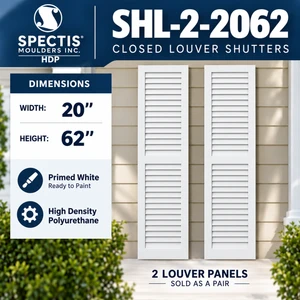 SHL-2 2062 2 Panel Closed Louver Polyurethane Shutters - 20 x 62 (Pair)