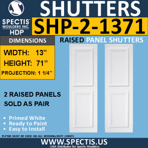 SHP-2 1371 Polyurethane Shutters - 2 Raised Panels 13 x 71