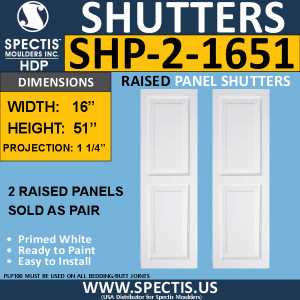 SHP-2 1651 Polyurethane Shutters - 2 Raised Panels 16 x 51