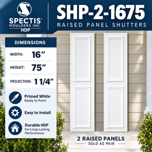 SHP-2 1675 Polyurethane Shutters - 2 Raised Panels 16 x 75