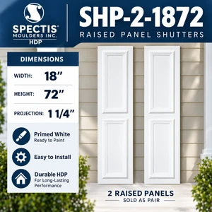 SHP-2 1872 Polyurethane Shutters - 2 Raised Panels 18 x 72