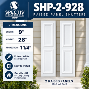 SHP-2 928 Polyurethane Shutters - 2 Raised Panels 9 x 28