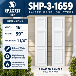 SHP-3 1659 3 Raised Panel Polyurethane Shutters - 16 x 59 (Pair)