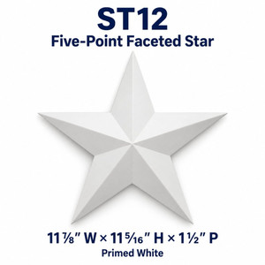 ST12 Five-Point Faceted Star; 11⅞″ W × 11⁵⁄₁₆″ H × 1½″ P; Primed White