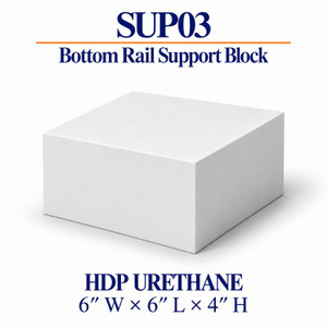 SUP03 HDP urethane bottom rail support block, 6 inches wide x 6 inches long x 4 inches high
