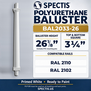 BAL2033-26 Spectis Polyurethane Baluster — 26 1/8″ H × 3 1/4″ Square; compatible rails: RAL 2110, RAL 2102