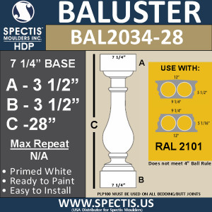 BAL2034-28 Spectis Baluster or Spindle 7 1/4" x 28"