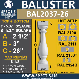 BAL2037-26 Spectis Baluster or Spindle 5 3/8" x 26"
