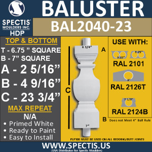 BAL2040-23 Spectis Square Shape Baluster 6 3/4" x 23 3/4"